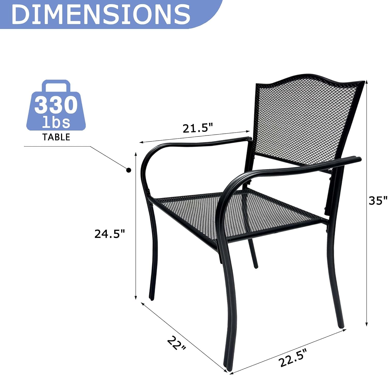 Outdoor Metal Patio Chairs Set of 2, Stackable Iron Mesh Dining Chairs with Armrests, All-Weather Bistro Chairs for Garden, Backyard, Porch, or Balcony