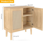ITEFDTUTNE Rattan Cabinet, Buffet Storage Cabinet Sideboard with 2 Doors & Solid Wood Feet, for Hallway, Entryway, Living Room,or Kitchen