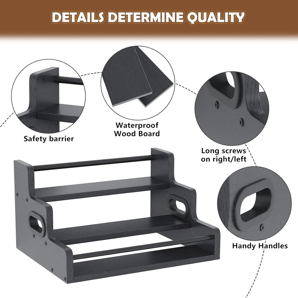 Liquor Bottle Display Shelf, LED Wine Bottle Display Rack with Remote Control, 3-Tier Bar Shelf Stand, Whiskey Spirits Wine Holder for Tavern, Liquor Cabinet, Coffee Syrup Rack for Home(Black)
