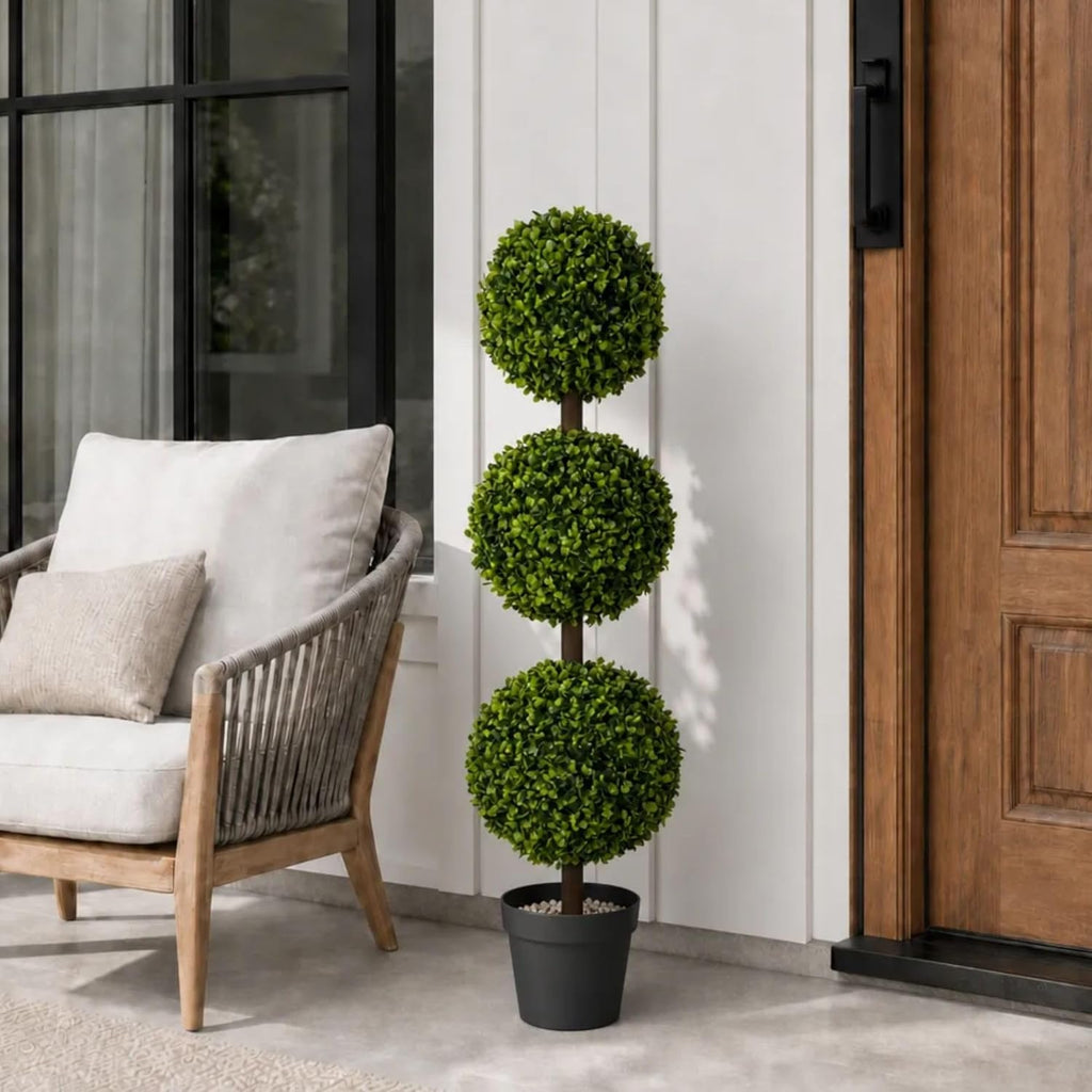 DIY 3ft Realistic Artificial Boxwood Triple Ball Topiary Tree with Pot, 2026 Series UV Resistant Faux Topiary Plant for Indoor Outdoor Front Porch, Patio, Balcony, Office, Yard and Farmhouse Decor