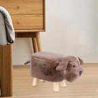 Cartoon Footstool Animal Shaped Upholstered Ottoman Foot Rest Padded Pouffe Stool with Wooden Legs and Soft Cushion Suitable for Kids Room Playroom, Brown