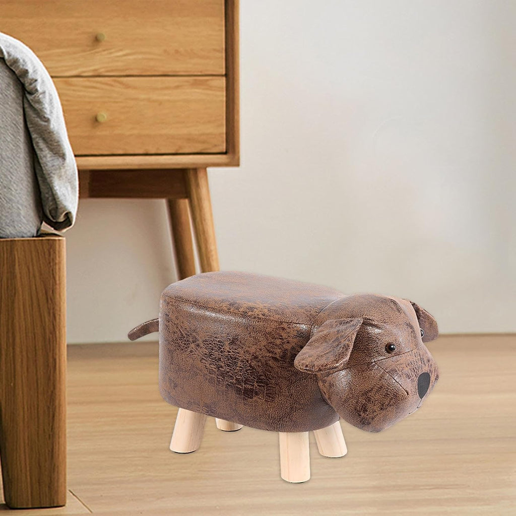 Animal Footstool Shoe Replacement Stool Cute Children Creative Pouf Chair Indoor Padded Ottoman Waterproof, Brown