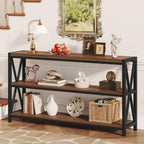 FATORRI Console Table for Entryway, 55 Inch Modern Entry Table with 3 Tier Shelves, Couch Tables Behind Sofa for Living Room (Medium Walnut)