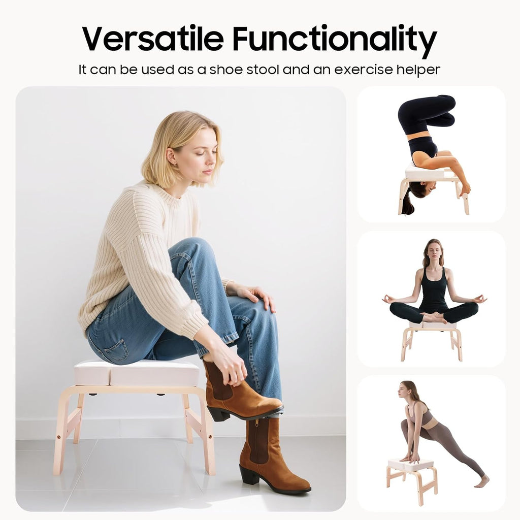Headstand Bench, Yoga Headstand Bench for Beginners, Feet Up Trainer Inversion Bench with Comfort Cushion, Yoga Chair Shoulder Stand Handstand Tool, Solid Wood Base, 440 lbs Capacity
