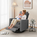 Amopatio Swivel Glider Recliner for Indoor Nursery Rocker Chair Upholstered Single Sofa with Side Pockets and Footrest for Living Room Bedroom(Gray)
