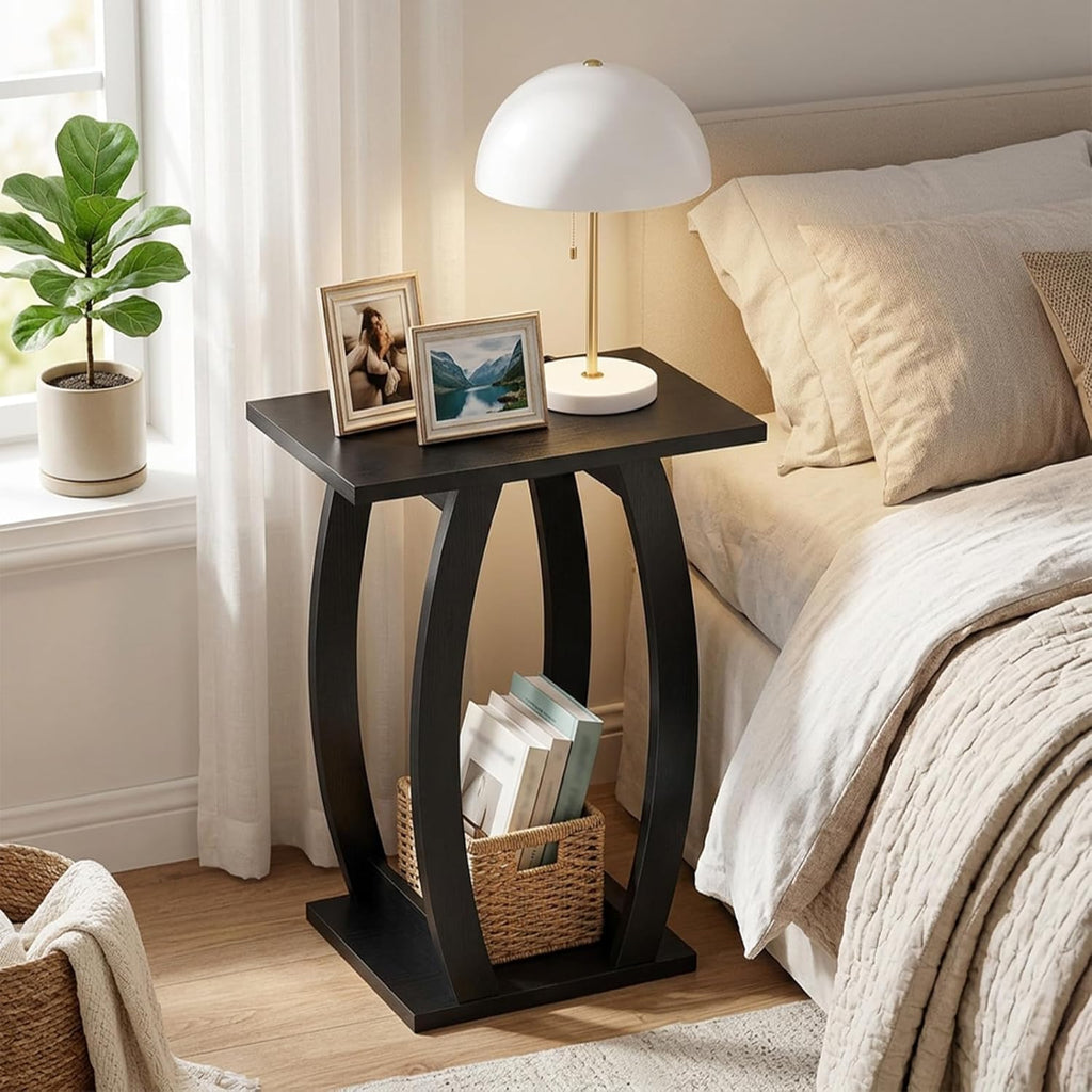 MAHANCRIS End Table Living Room Set of 2, Black Side Table for Small Spaces, Modern Beside Table with Shelf, Sturdy Nightstand Sofa Table for Bedroom, Black End Couch Table, Easy Assembly, ETBK1501S2