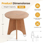 Round Side Table with Unique Panel Leg Design, Sturdy Nightstand for Bedroom, Compact End Table for Living Room, Small Space Accent Table for Couch & Chair (Natural)