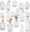 Cieex 16pcs Glass Bud Vase, Small Vase for Flower, Clear Flower Vases for Centerpieces, Mini Vintage Vase in Bulk for Wedding Table Home Decoration