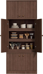 71 Inch Tall Kitchen Pantry Cabinet, Freestanding Storage Cabinet with Doors and Adjustable Shelves, E1-Grade Wood for Kitchen Pantry Storage, Walnut