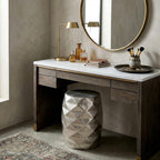 Hives & Honey Anna Side Table, Geometric Mango Wood Accent Table, Modern Rhombus Design, Antiqued Foil Finish, Multi-Use as End Table, Vanity Stool or Decorative Pedestal, Silver