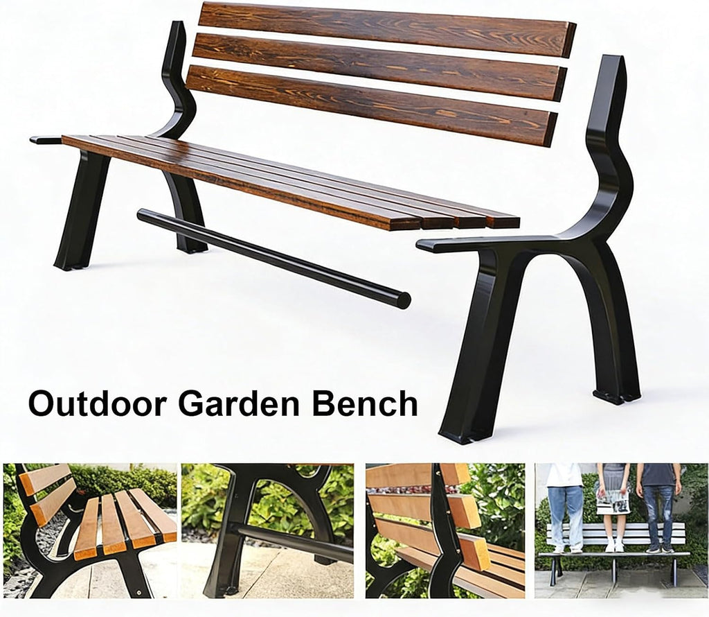 3 Seater Outdoor Garden Bench with Solid Wood Backrest, Outdoor Park Bench Metal, Suitable for Courtyards and Commercial Areas(Beige,150x40x70cm/59x16x28in)