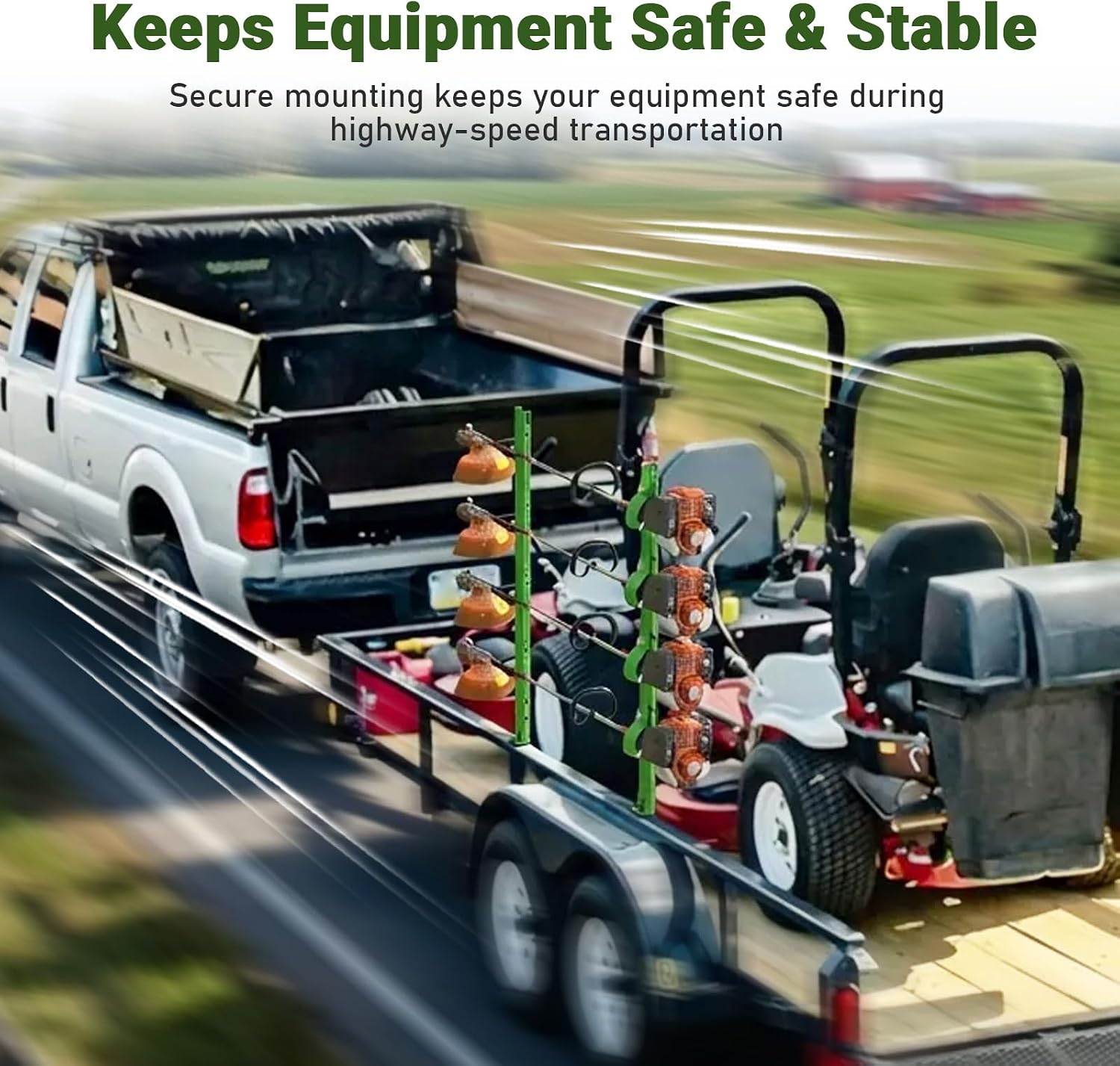 ELITEWILL 4-Position Weed Eater Racks for Trailer Green Commercial Trimmer Rack with Independent Locks for Open Trailer Work Weedeater Organization Storage Rack Holder