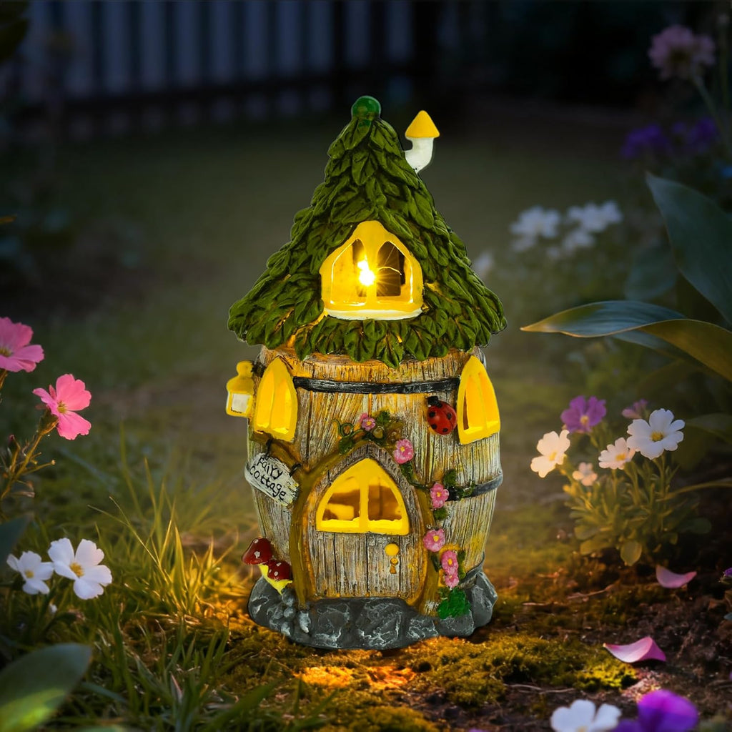 Fairy Garden House with Solar Light, Outdoor Figurine Lights Garden Statues,Yard Decorations Outdoor Fairy Garden Accessories,Decor Gifts for Mom Women,12 Inches, Huge Fairyland House