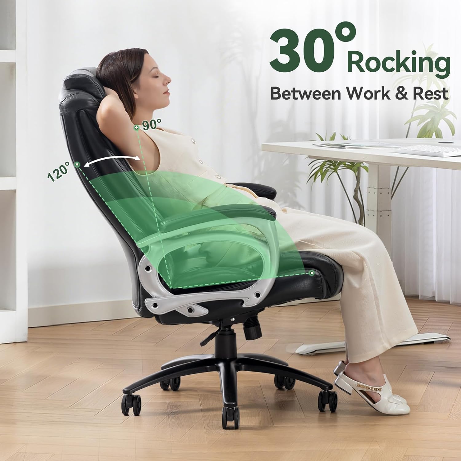 Vogue Furniture Direct 500lbs Big and Tall Office Chair, Heavy Duty High Back Executive Desk Chair, Adjustable Height 360° Swivel Computer Chair for Home Office Work (Black)