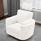 Zenosyne Power Swivel Recliner Rocking Chair Nursery Glider Rocker with Headrest, USB and Type-c Port, Corduroy Electric Reclining Sofa Chair Arm Chair for Living Room (White-2)