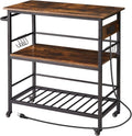 IBUYKE Kitchen Island with 3 Shelves, Island Table for Kitchen with Power Outlet,Kitchen Cart with Large Worktop,Rolling Bar Cart for Home, Outdoor, Kitchen TMJ024H
