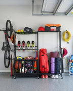 EXTCCT Garage Sports Equipment Organizer with Wheels - Golf Bag Storage Rack and Ball Storage Bins, Heavy Duty Rolling Garage Organizer System with Basket and Hooks for Indoor (Black-Large)