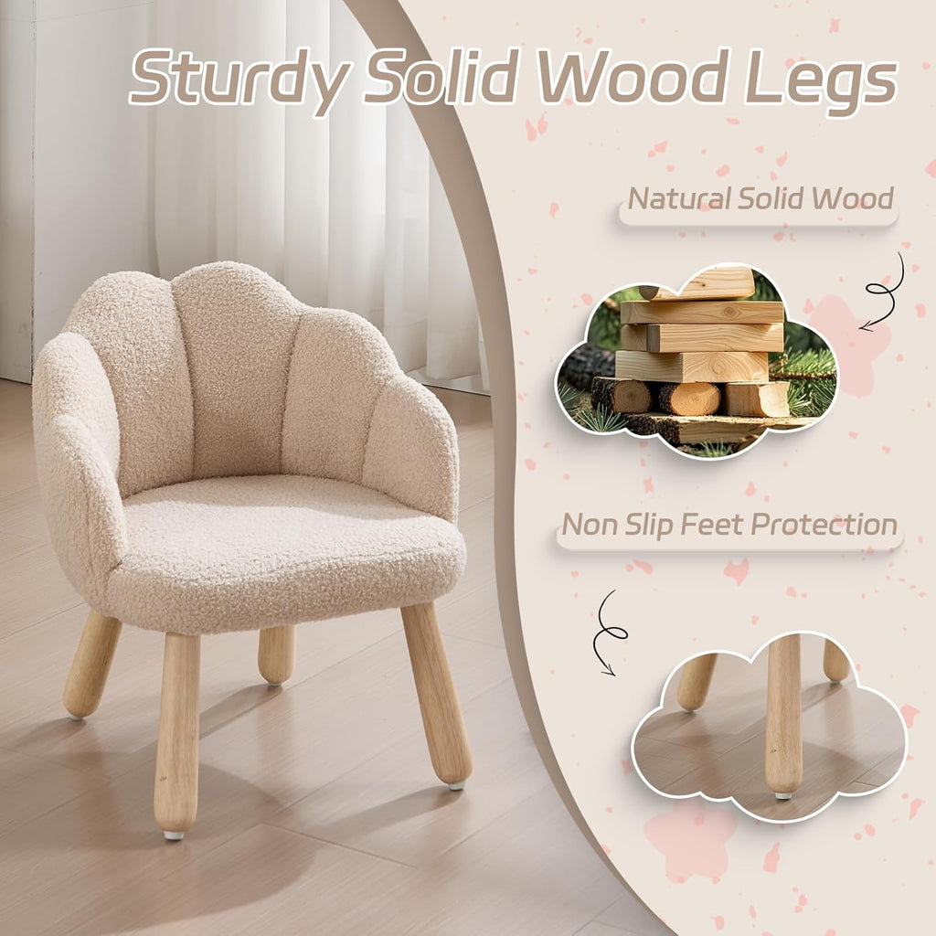 Kid Chair, Toddler Chairs Comfy Sherpa Kids Table Chair, Wood Toddler Couch Sofa, Soft Kid Reading Chair, Boy Girls Desk Chairs for Ages 2-5, Kids Armchair for Bedroom/Nursery/Gifts, Khaki
