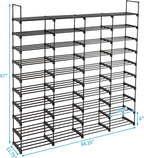 10 Tiers Metal Shoe Rack Organizer, 80 Pairs Large Capacity Shoe Storage Shelf with Side Hooks Adjustable PP Shelves Tool-Free Assembly Black Shoe Stand for Entryway Closet Garage Dorm