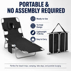 Tanning Chair, Folding Beach Lounge Chair with Face Hole and Arm Slots, 5-Position Adjustable Sun Tanning Chair with Pillow and Side Pocket, Portable Chaise Lounge for Patio Pool Outdoor, Black