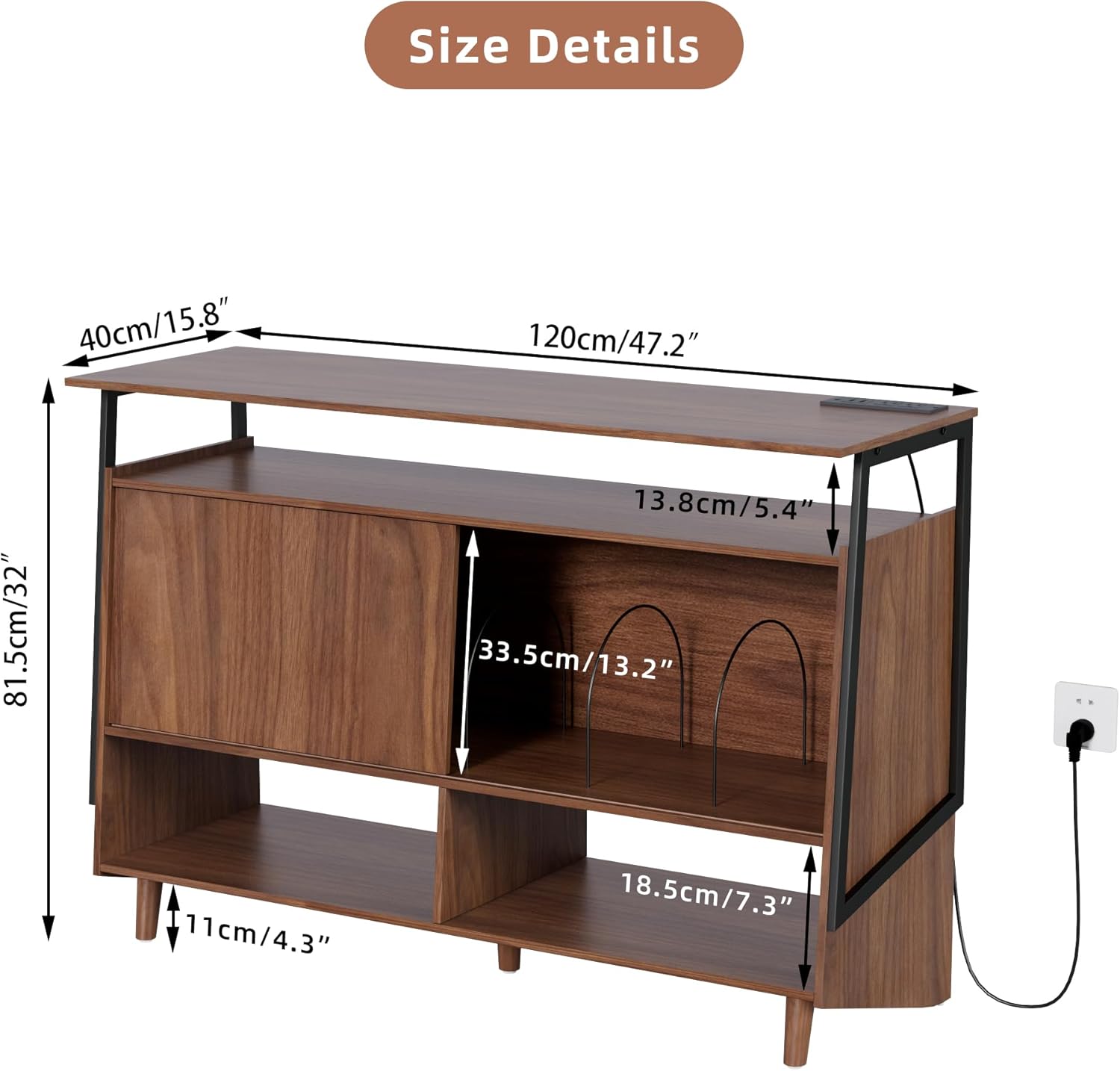 Large Record Player Stand with Charging Station, Vinyl Record Stand with Storage Holds Up to 150 Albums, Record Player Table Cabinet Turntable Stand for Living Room, Bedroom (Walnut)