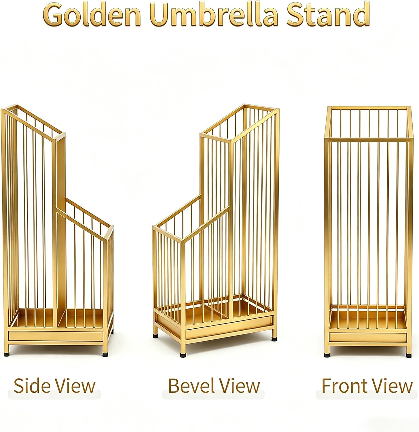 Indoor Gold Umbrella Stand with Drip Tray, Minimalist Luxury Design, Stylish Gold Umbrella Holder for Entryway, Living Room, Hotel, Easy to Clean & Space-Saving