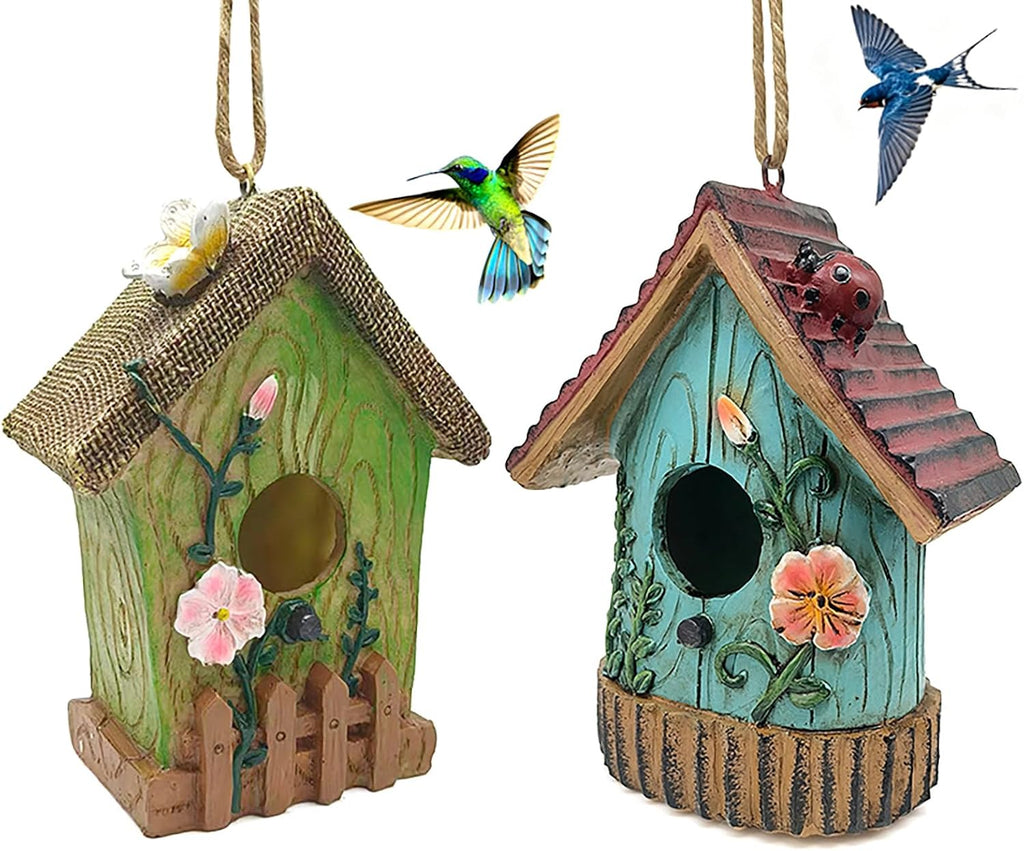 2 Pcs Hanging Bird Houses for Outside Bluebird Houses for Outside Swallows Wren Birdhouse Finch Nesting Box Patio Garden Deco