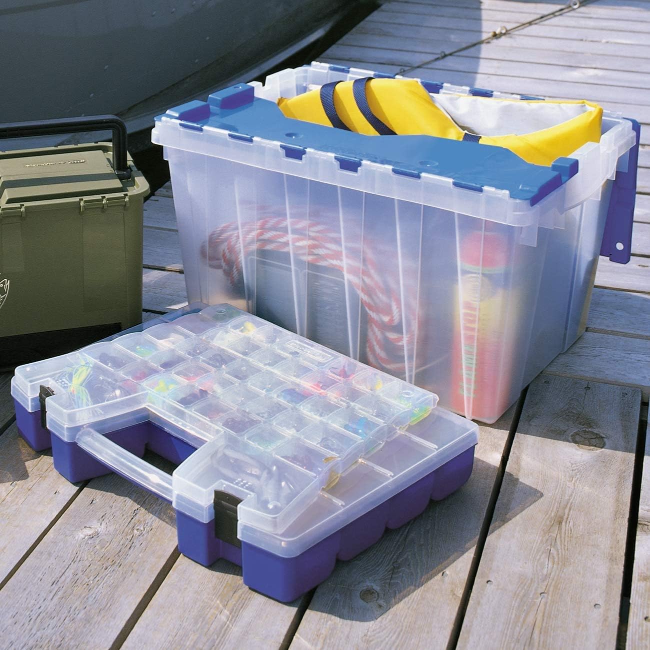 Akro-Mils 66486 CLDBL 12-Gallon Plastic Storage KeepBox with Attached Lid, 21-1/2-Inch by 15-Inch by 12-1/2-Inch, Semi Clear