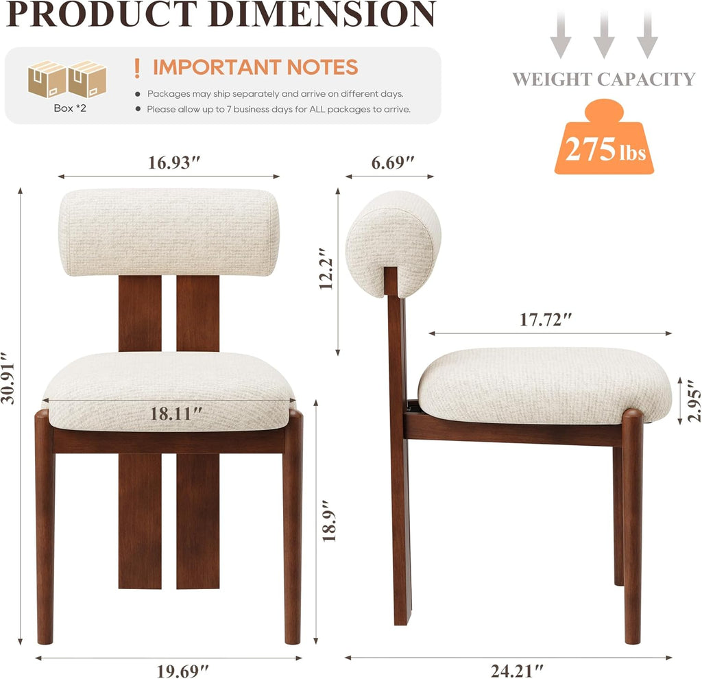 MALOL Modern Wooden Dining Chairs Set of 4, Upholstered Fabric Kitchen Chairs with Sculptural Backrest, Mid-Century Farmhouse Dining Room Chairs with Solid Wood Legs, Beige
