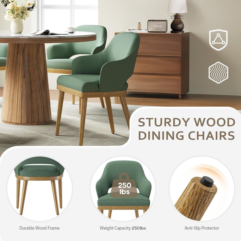 MALOL Wooden Dining Chairs Set of 2, Modern Fabric Upholstered Dining Room Chair, Kitchen Side Chairs, Farmhouse Dinner Chair with Open Back for Kitchen, Green
