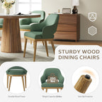 MALOL Wooden Dining Chairs Set of 2, Modern Fabric Upholstered Dining Room Chair, Kitchen Side Chairs, Farmhouse Dinner Chair with Open Back for Kitchen, Green