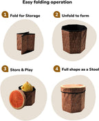 CHEFAN Fruit Storage Stool Ottoman,Tree Stump Stool, Cute Folding Storage Toy Box, Collapsible Seat Chest, Wood Stump Organizer Stool for Toy, Cloth and Kids