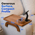 Couch Armrest Table with Cup Holder (15.31" x 9.65") - Acacia Sofa Arm Tray Organizer with Magnetic & 360° Rotating Phone Holder - Fits Couch Arm for Drinks, Snacks & Remote Control