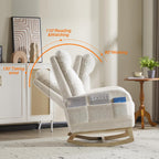 Rocking Chair Nursery with Foot Rest, Sherpa Nursing Rocking for Mom Nursery Rocker Chair with High Backrest, Armchair Rocker Glider with Side Pocket for Living Room, Bedroom, Teddy White