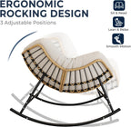 SWITTE Outdoor Oversized Rocking Papasan Chair, Indoor Wicker Egg Lounge with Thick Cushion, 450 lbs Heavy Duty Comfy Patio Rocker Chair for Balcony, Porch, Indoor Living Room, Beige