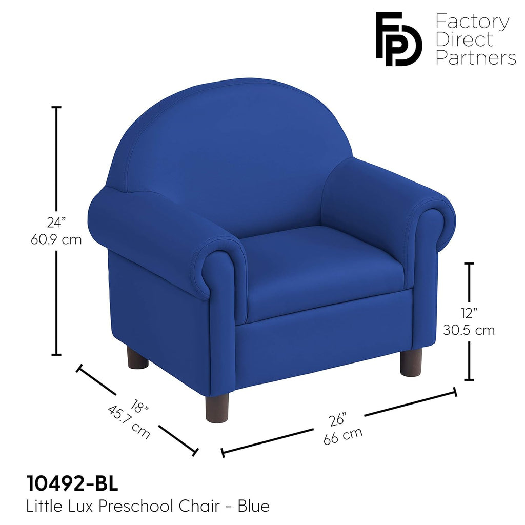 Little Lux Upholstered Preschool Chair, Plush Furniture for Kids Room, Classroom, Daycare - Blue