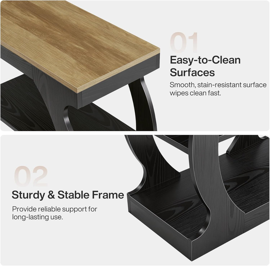 Tribesigns End Table with 3-Tier Storage, Narrow Side Table with Curved Frame, Wooden Nightstand for Living Room, Small Spaces, Bedroom, Rustic Brown & Black
