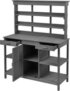 Outdoor Potting Bench with Open Shelves and Cabinet, 66 in | Fir wood, countertop, open shelves, enclosed cabinet, anti-fall device, garden workstation, 50.2 W x 19.7 D x 66 H in