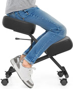Giantex Ergonomic Kneeling Chair for Office, Knee Stool Chair w/Adjustable Height and Seat Angle to Relieve Pain, Posture Desk Chair w/Lockable Universal Wheels, Thick Padded Cushions, Black (1)