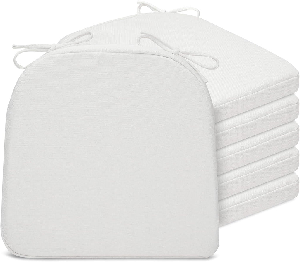 SQUARE MOON Chair Cushions for Dining Chairs, High Resilience Foam Dining Room Chair Pads, Kitchen Seat Cushions with Ties, Machine Washable, 17" x 16" x 2", 6/Pack, White