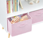 PVWIIK Kids 2-Tier Bookcase with Collapsible Fabric Drawers,Toy Storage Cabinet Organizer,Book Display Storage Cabinet Organizer,Cute for Playroom Livingroom,White/Pink