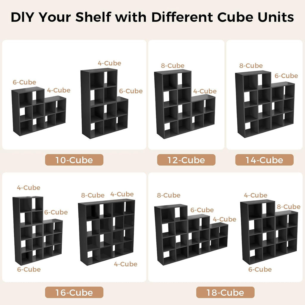 LUCKLIFE 8-Cube Storage Organizer, Stackable Modular Bookcase Shelf with Vertical or Horizontal Use, Fits 11×11" Bins, Optional Back Panels, for Living Room, Office, Carbon Black