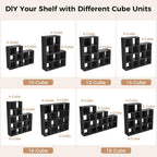 LUCKLIFE 8-Cube Storage Organizer, Stackable Modular Bookcase Shelf with Vertical or Horizontal Use, Fits 11×11" Bins, Optional Back Panels, for Living Room, Office, Carbon Black