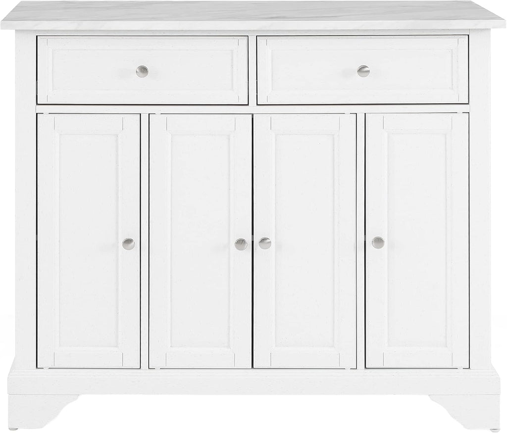 Crosley Furniture Avery Rolling Kitchen Island Storage Cart with Shelves, Microwave Stand, Coffee Bar, Distressed White