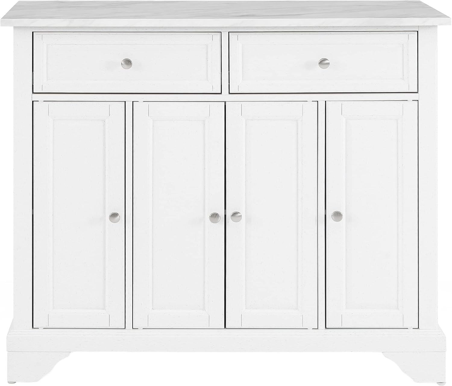 Crosley Furniture Avery Rolling Kitchen Island Storage Cart with Shelves, Microwave Stand, Coffee Bar, Distressed White