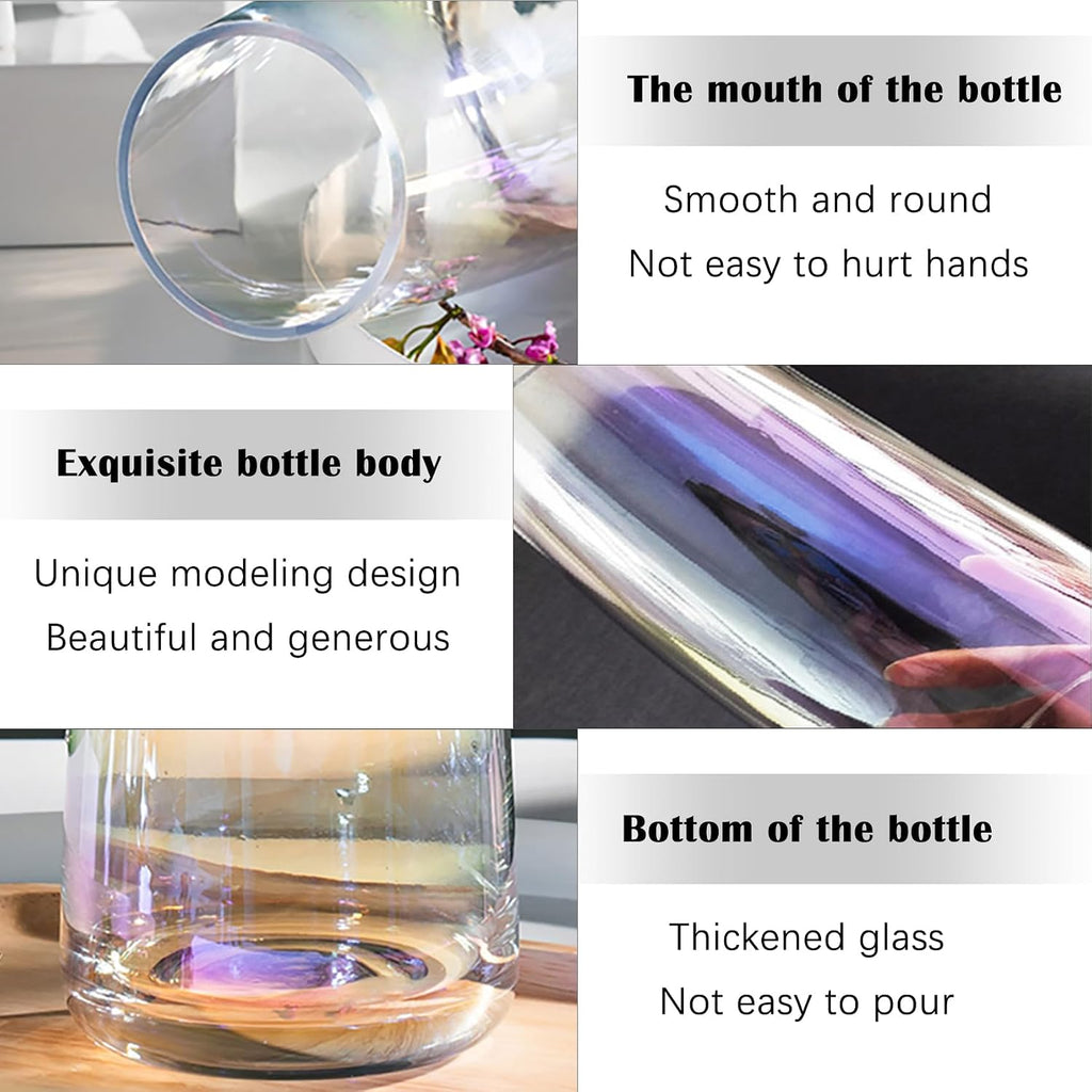 Aoderun Flower Vase Modern Home Decor Glass Vase for Bouquet 8.7" Centerpiece Decor Room Living Room Library Office Table Entryway Modern Farmhouse(Iridescent Clear)