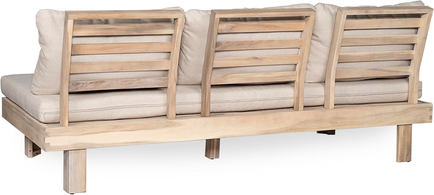 Merax 5 Piece Paito 8-Seaters Conversation Set, All-Weather Acacia Wood L-Shaped Sofa with Side Tables and 3-Seater Sofa Bed with Cushions,Outdoor Sectional Couch Set for Backyard, Light White+Sand