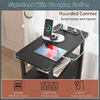 shtmec Narrow End Table Set of 2 with Charging Station, LED Side Tables Set 2 with Fabric Drawers, Small Bedside Tables Nightstands for Small Space, Slim Sofa Couch Table for Livingroom,Black