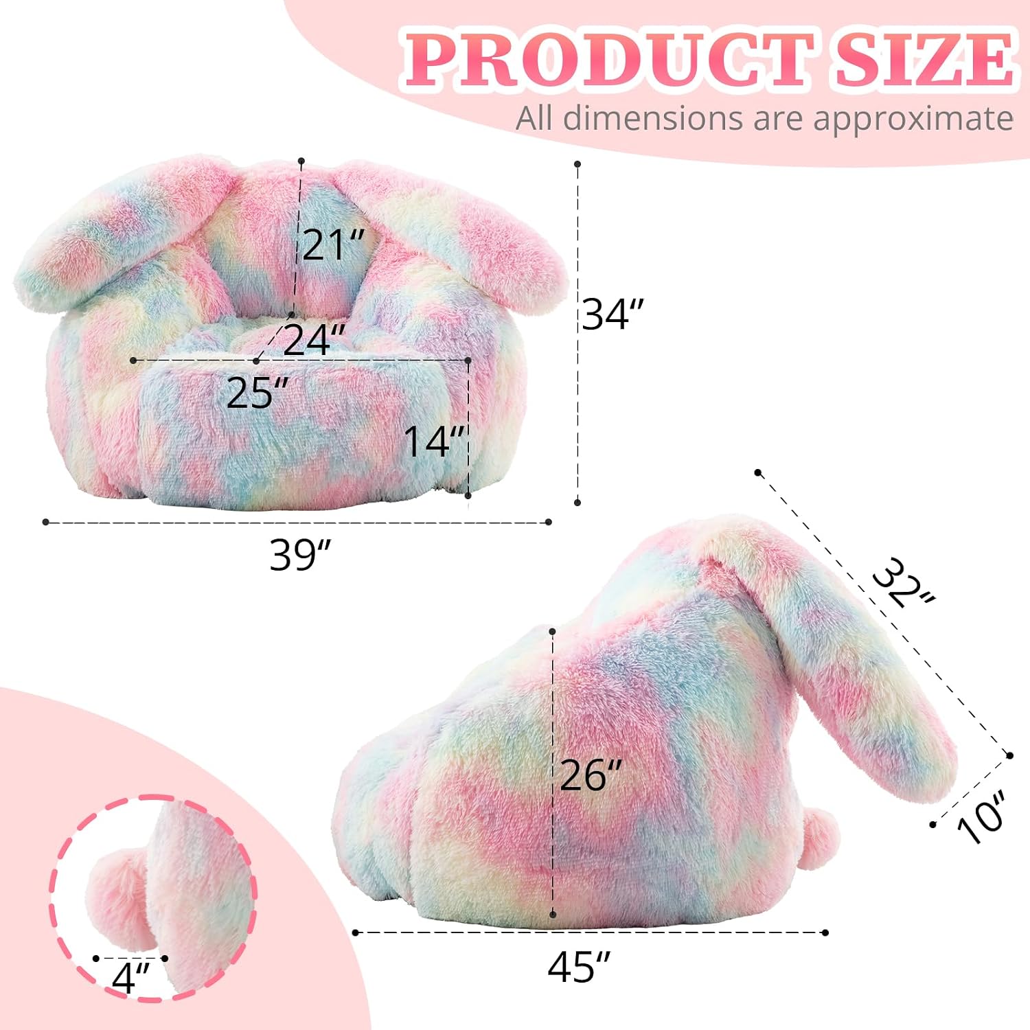 Achicsofar Bean Bag Chair for Adults Teens Giant Fluffy Plush Bean Bag Sofa with Filler Faux Fur Rabbit Shaped Beanbag Chairs Comfy Accent Floor Couch for Gaming, Reading in Bedroom, Living Room, Dorm