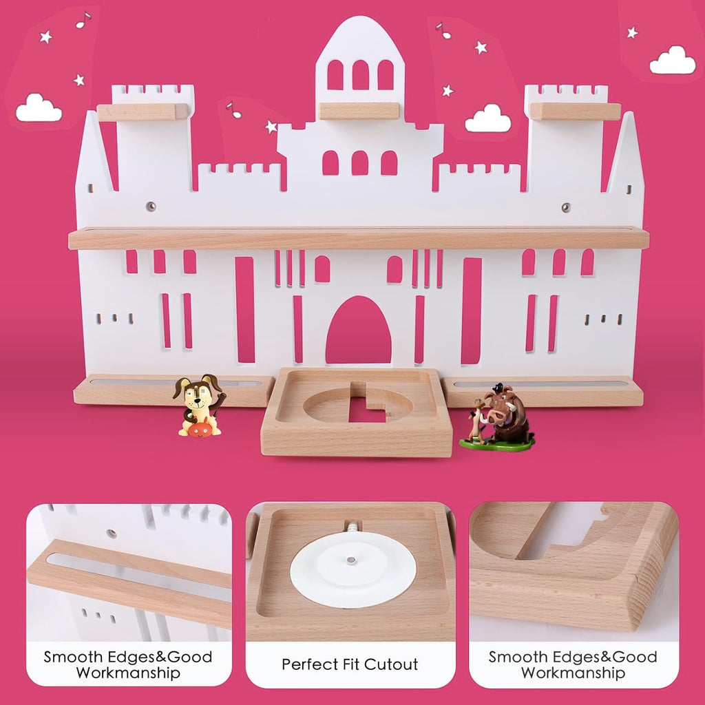 Givilio Tonie Shelf Castle for Toniebox,Wall Mounted Tonie Shelf Set,Tonie Figures Tonie Storage,Magnetic Wooden Floating Shelves Compatible with Toniebox for Kids Room (Pink)